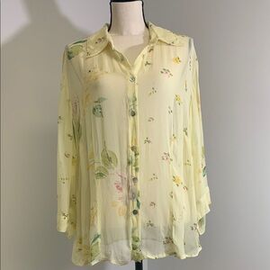Together Blouse Women’s Plus Size 16W – 100% Rayon – Yellow Floral Print Top –